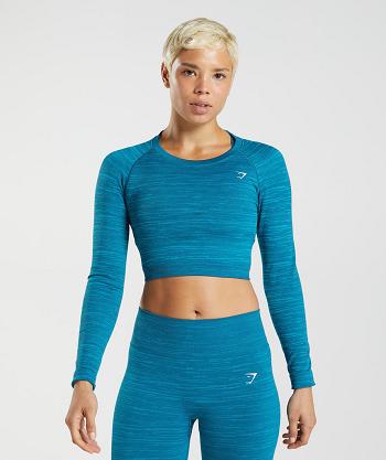 Gymshark Adapt Marl Seamless Long Sleeve Ženske Ošišane Majice Plave Tamno Sive Plave | HR 3684DFM